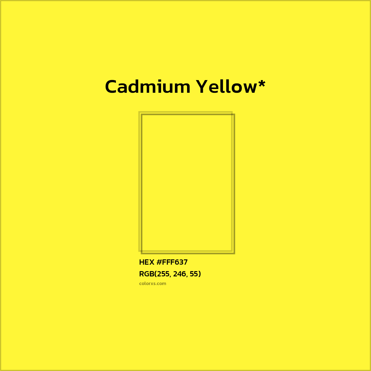 #FFF637 hex color. RGB, RYB, CMYK, HSL, HSV codes and color conversions. Matching color names, palettes, paints.