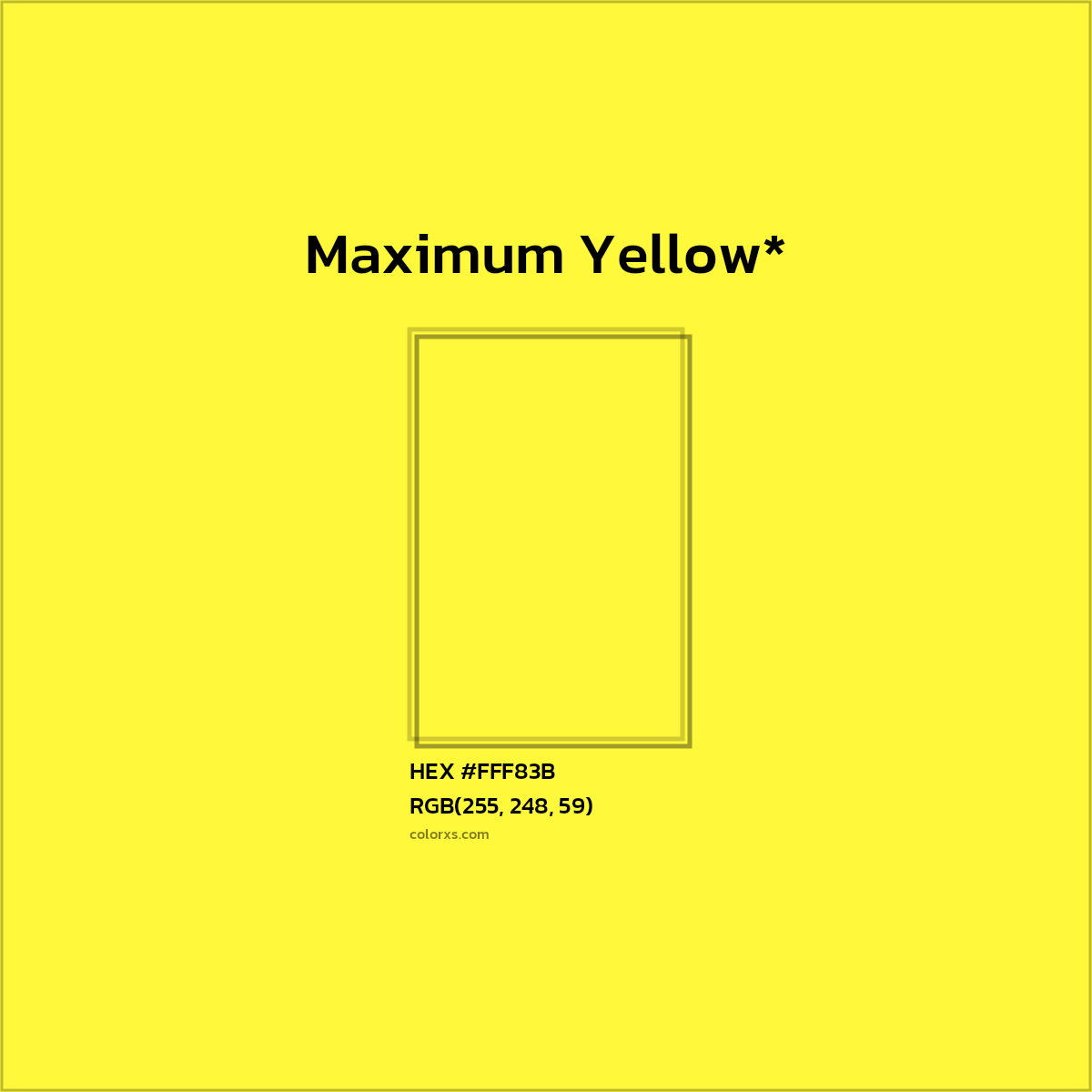 #FFF83B hex color. RGB, RYB, CMYK, HSL, HSV codes and color conversions. Matching color names, palettes, paints.