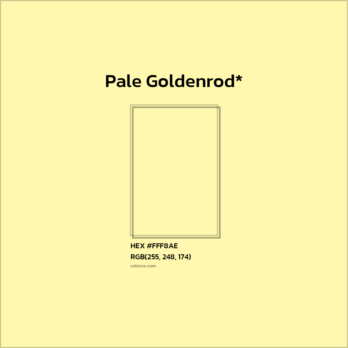 #FFF8AE hex color. RGB, RYB, CMYK, HSL, HSV codes and color conversions. Matching color names, palettes, paints.