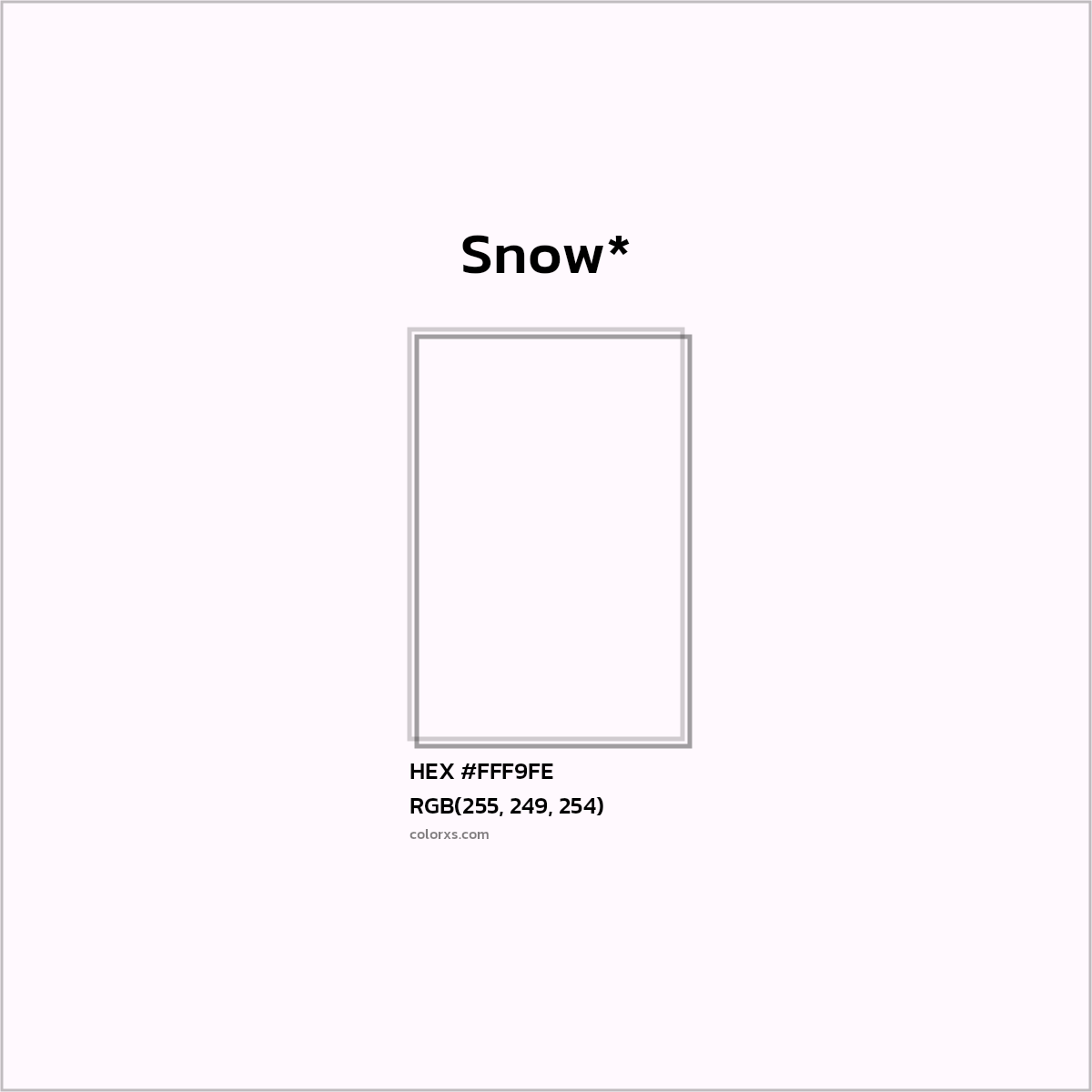 #FFF9FE hex color. RGB, RYB, CMYK, HSL, HSV codes and color conversions. Matching color names, palettes, paints.