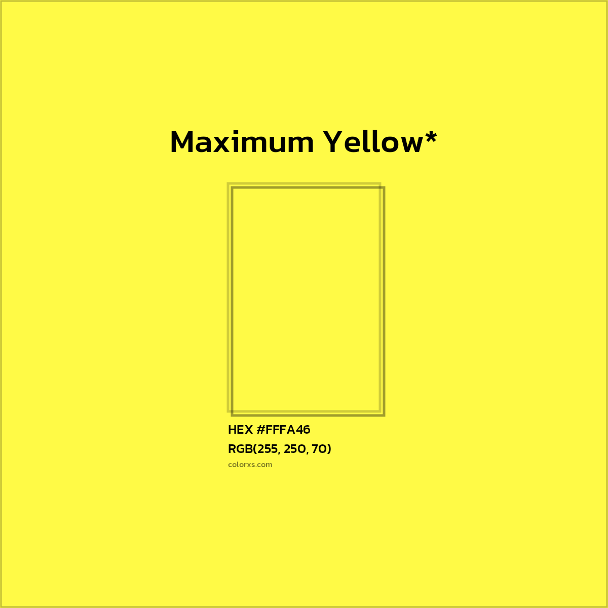 #FFFA46 hex color. RGB, RYB, CMYK, HSL, HSV codes and color conversions. Matching color names, palettes, paints.