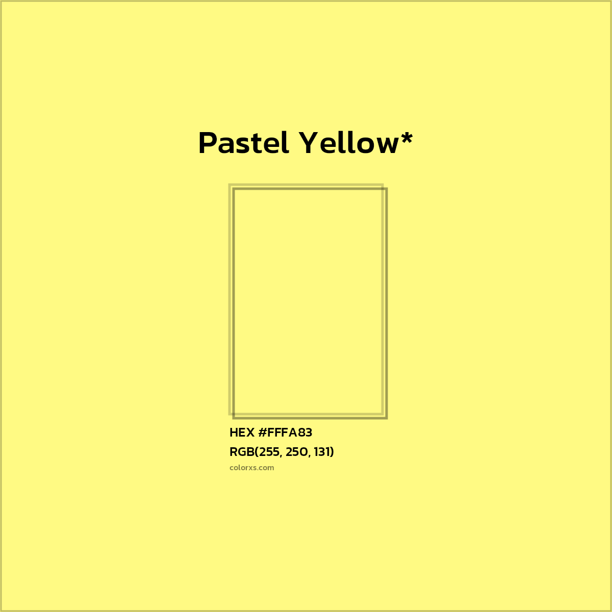 #FFFA83 hex color. RGB, RYB, CMYK, HSL, HSV codes and color conversions. Matching color names, palettes, paints.