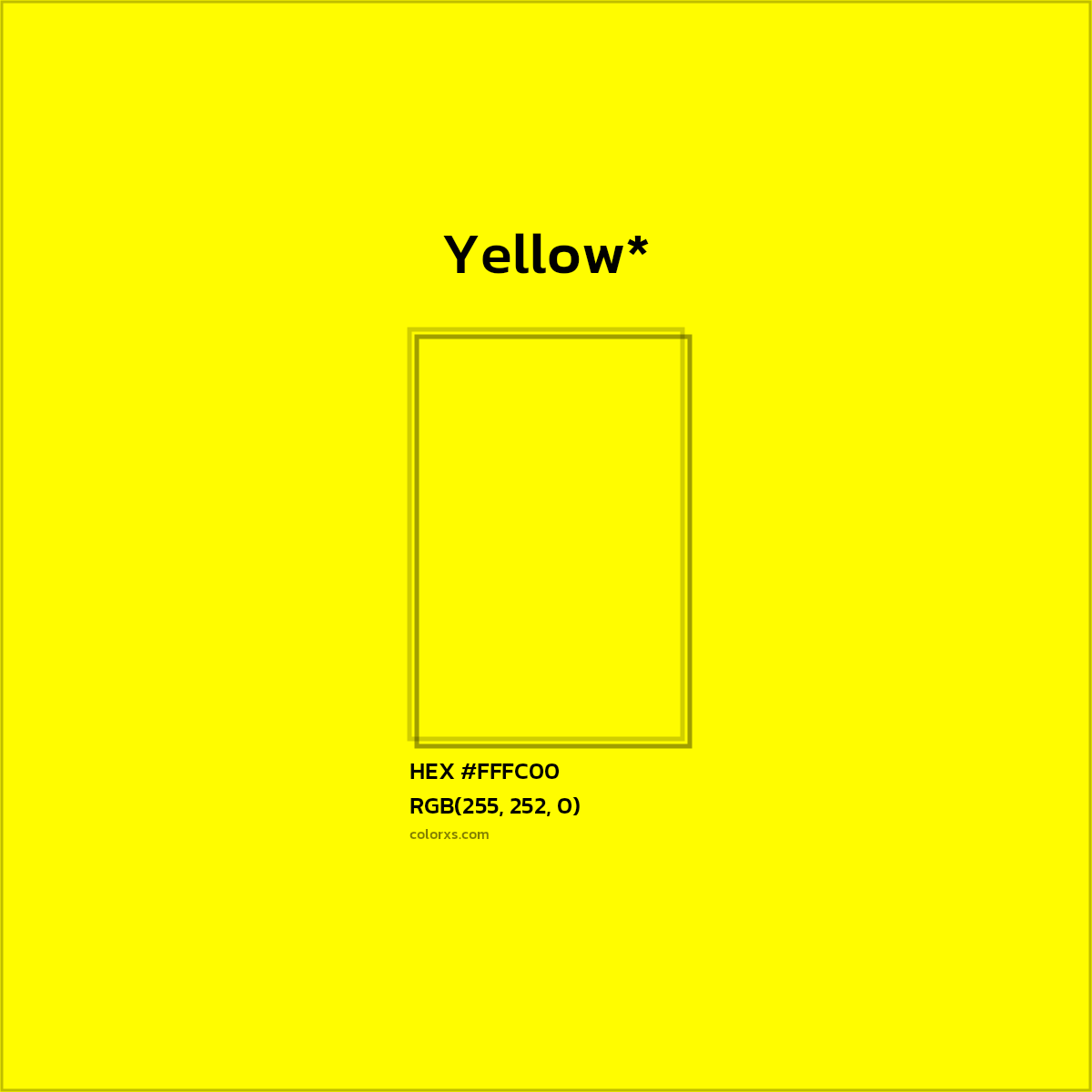 #FFFC00 hex color. RGB, RYB, CMYK, HSL, HSV codes and color conversions. Matching color names, palettes, paints.