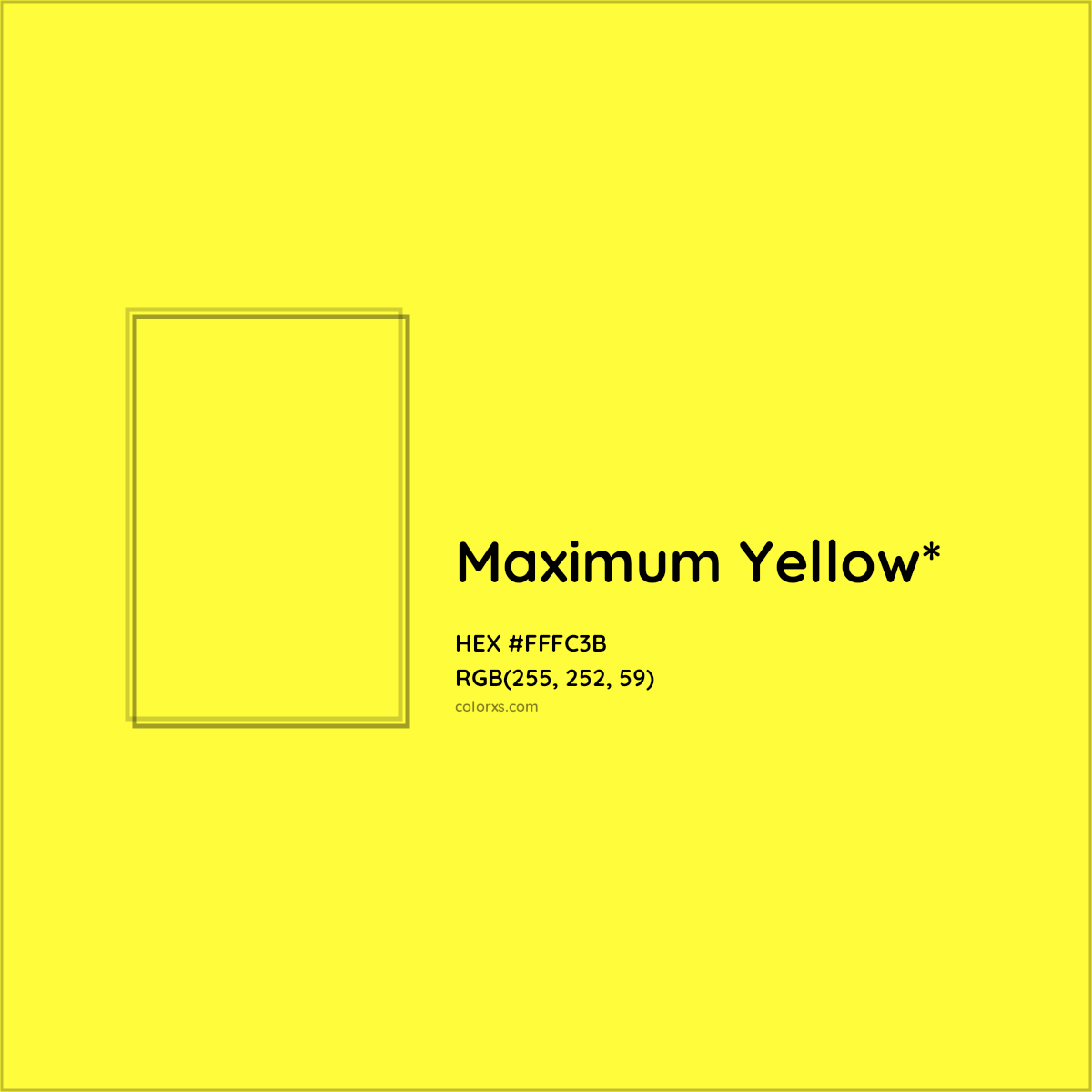 #FFFC3B hex color. RGB, RYB, CMYK, HSL, HSV codes and color conversions. Matching color names, palettes, paints.