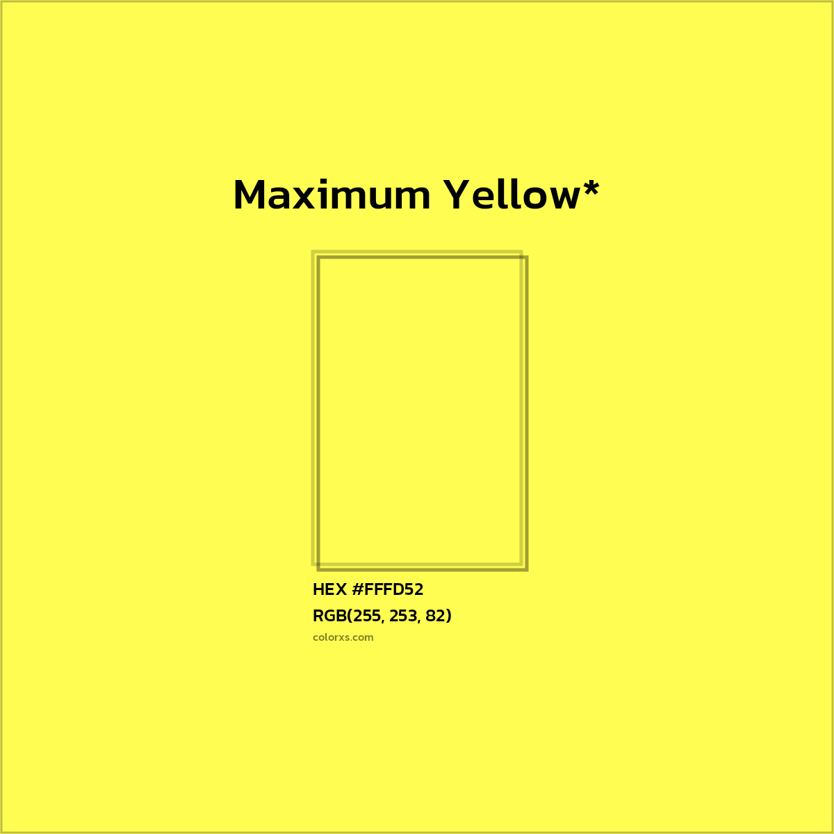 #FFFD52 hex color. RGB, RYB, CMYK, HSL, HSV codes and color conversions. Matching color names, palettes, paints.