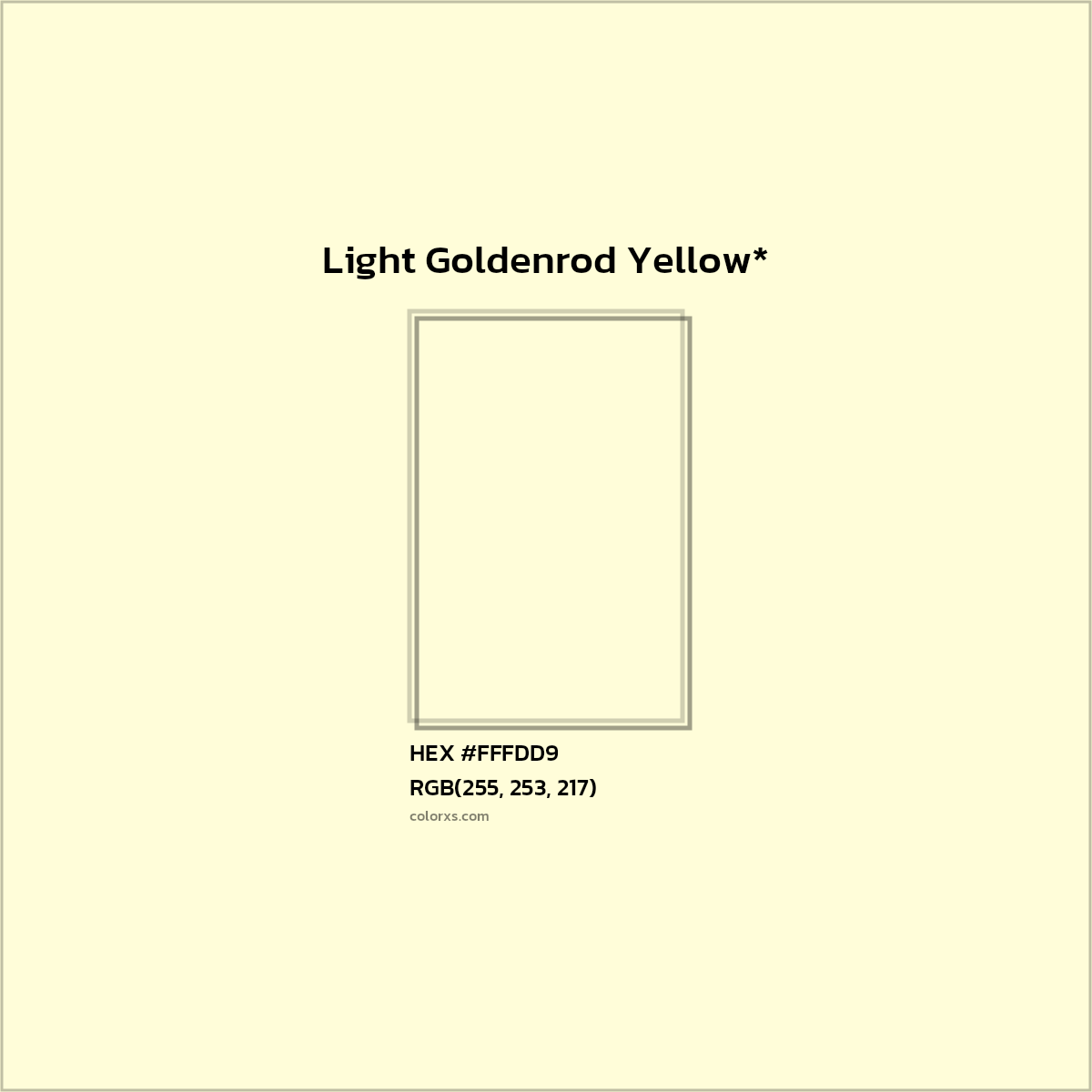 #FFFDD9 hex color. RGB, RYB, CMYK, HSL, HSV codes and color conversions. Matching color names, palettes, paints.